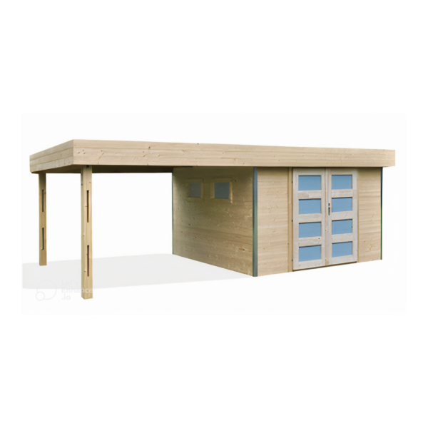 Abri Lounj Toit Plat Auvent - Bois FSC 2-en-1 Moderne