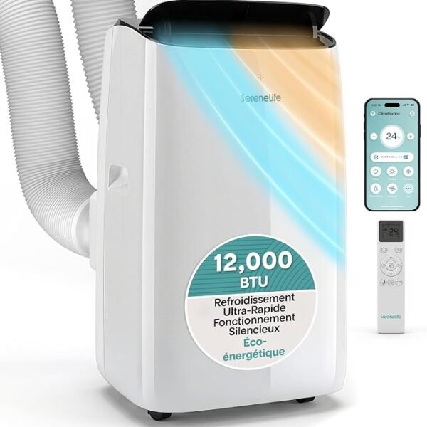 Climatiseur Mobile Inverter SereneLife 12000 BTU – Reversible A+++ & WiFi