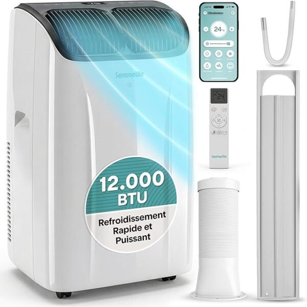 SereneLife Climatiseur 12 000 BTU 4-en-1 WiFi - Chauffage & Déshumidificateur