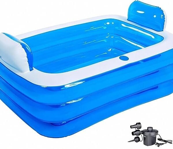 Baignoire gonflable double pour adultes avec pompe à air électrique, baignoire spa portable pour 2 personnes pour extérieur/intérieur, comprend un oreiller de bain, un drain et un porte-gobelet